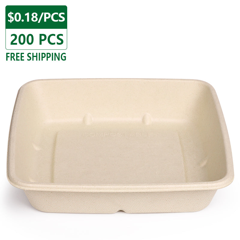 32 oz Compostable Square Fiber Bowl No PFAS 200 pcs