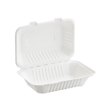 Sample Clamshell Container Sugarcane Fiber 9 x 6 x 3 Natural White