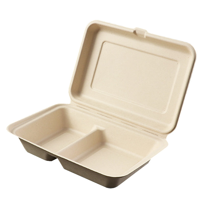 9"x6"x3"Fiber Clamshell Natural 250pcs (2-compartment)-PFAS FREE