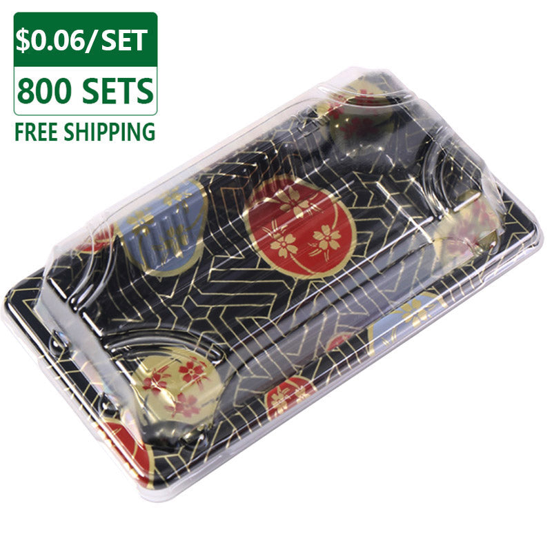 03 Rectangular Black Plastic Sushi Tray Container 800Sets/Case