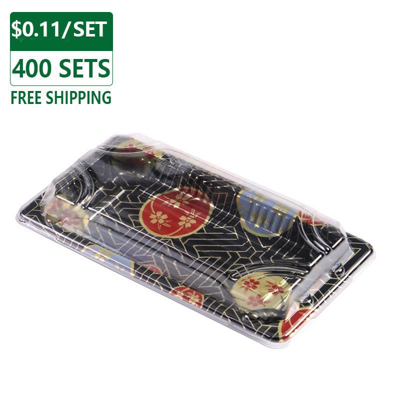 08 Rectangular Black Plastic Sushi Tray Container 400Sets/Case