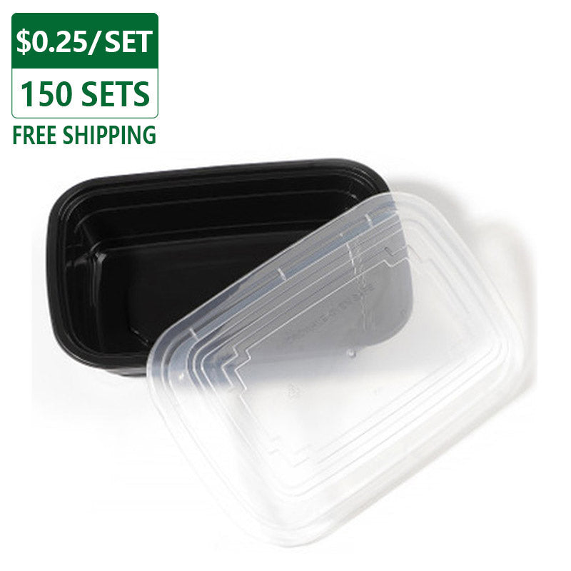 16 oz Bulk To Go Containers with Lids Black 150 Set