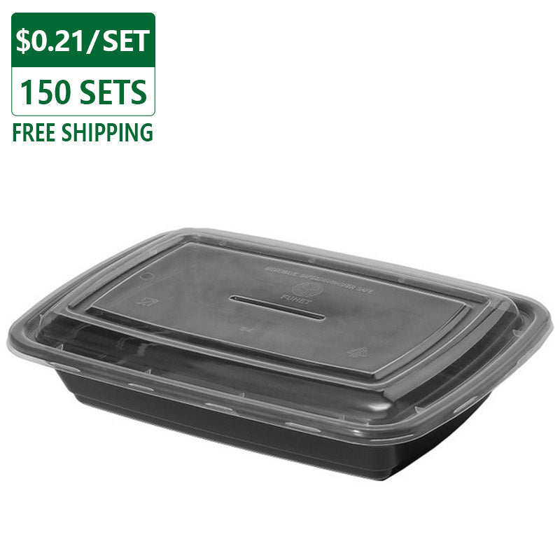 30 oz Plastic To Go Containers with Lids Black 150 Set
