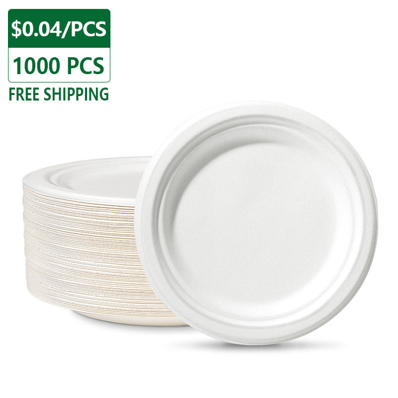 7" Compostable Plates White Round 1000 pcs