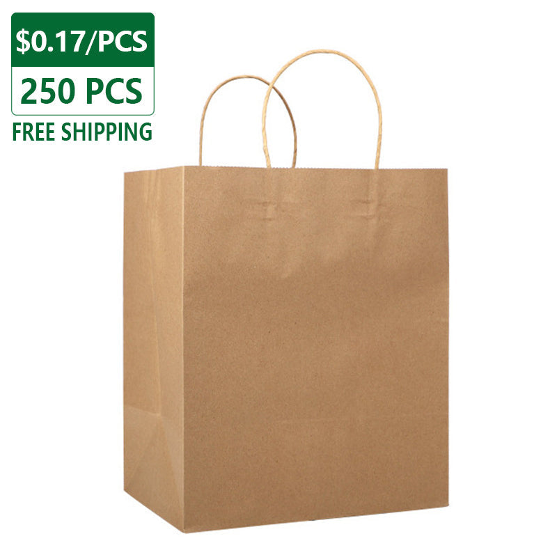 Medium Brown Kraft Paper Bags with Handles Bulk 250 pcs