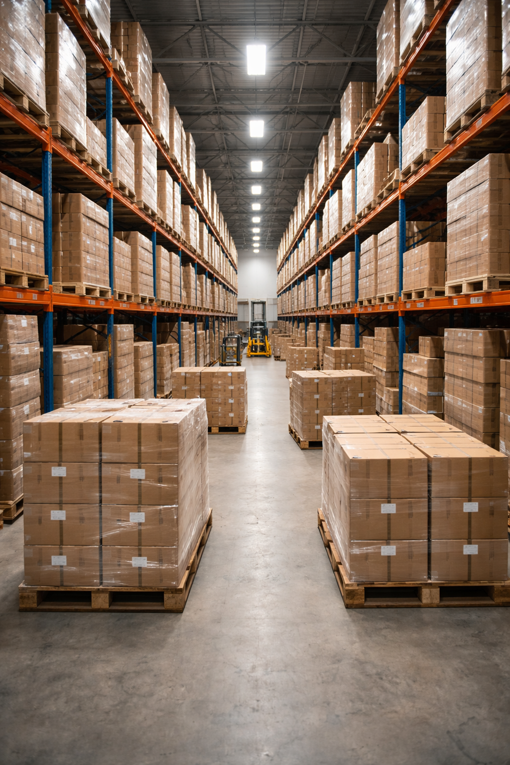 Escena fija de almacen y cajas apiladas para compra mayorista