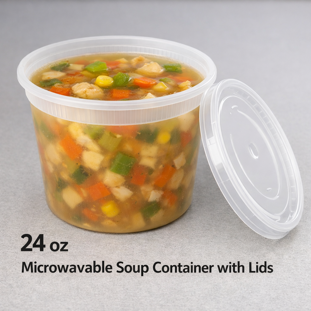 24 oz Microwavable Soup Container with Lids