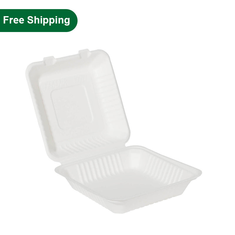 9 x 9 x 3 inch Clamshell Takeout Containers Natural 200 pcs