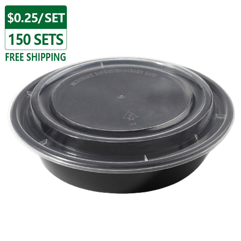32 oz Plastic To Go Bowls with Lids Black 150 Set