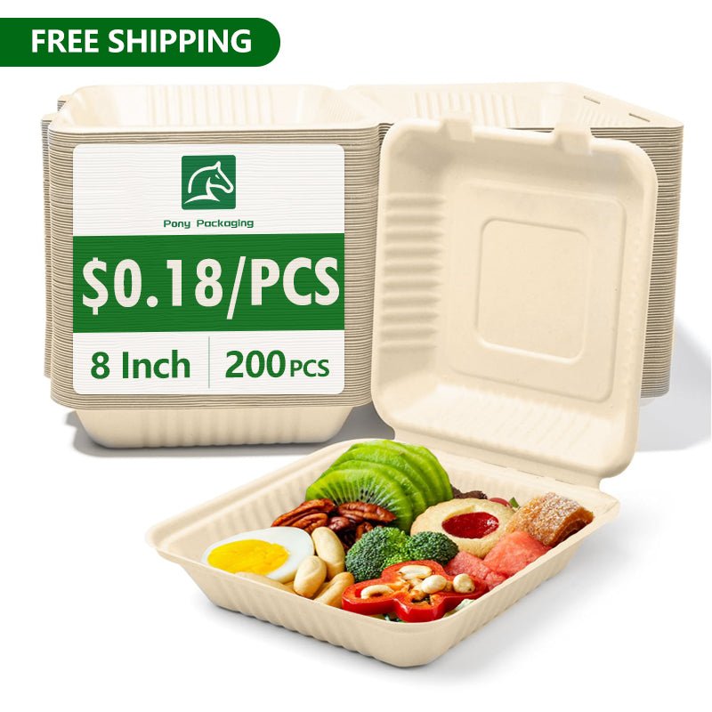 8 x 8 x 3 inch Clamshell Takeout Food Containers 200 pcs