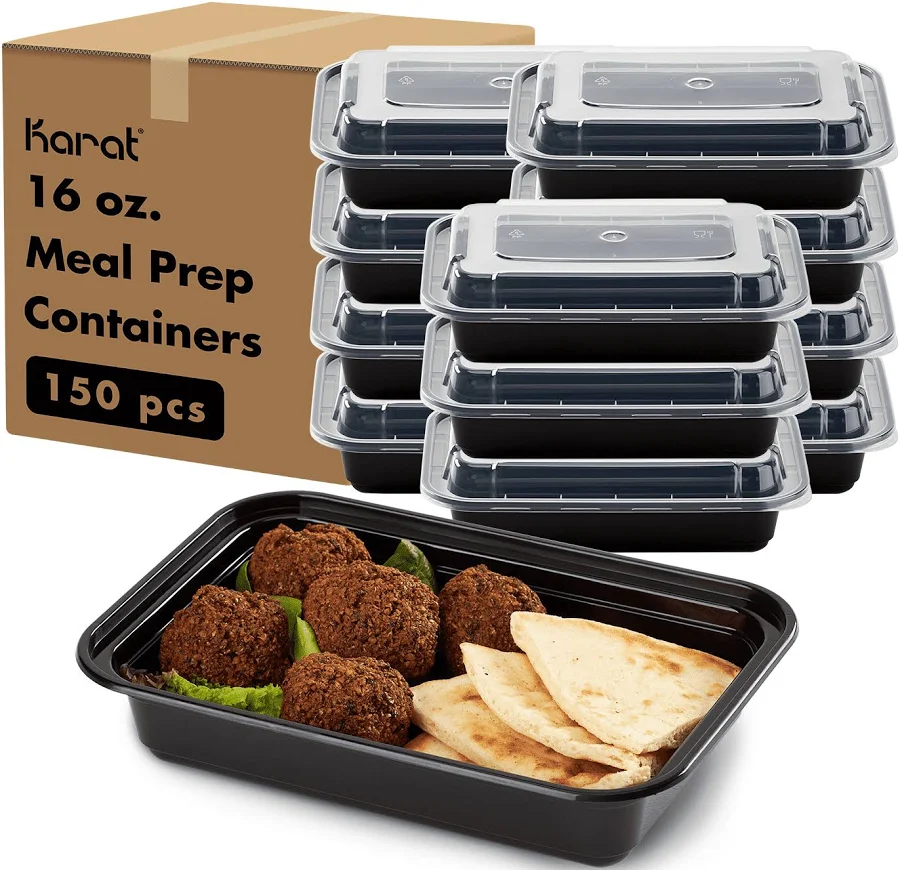 16 oz Bulk To Go Containers with Lids Black 150 Set