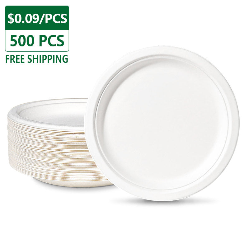 10 inch Disposable Heavy Duty Natural White Paper Plates 500 pcs