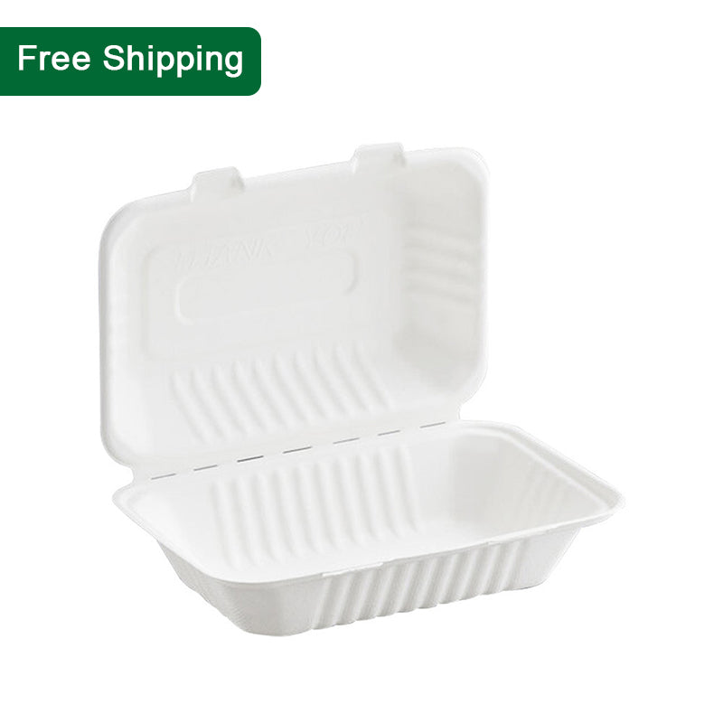 9"x6"x3" Sugarcane Clamshell Take Out Food Containers Wholesale 200 pcs