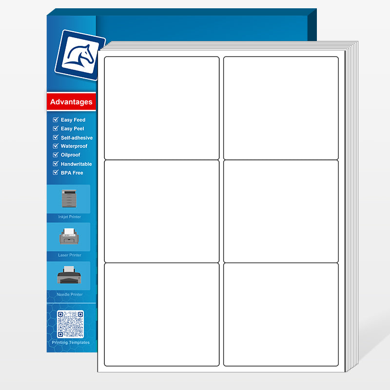 3-1/3" x 4" Blank Rectangle Labels 6 Labels Per Sheet
