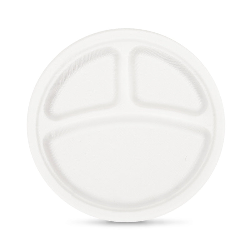 Sample 9” Round Plate | 3 Compartment | Compostable Fiber |