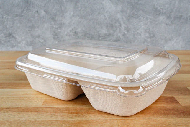 Plastic Dome Lid for 30oz Rectangle 2-Compartment Fiber Containers 300 pcs