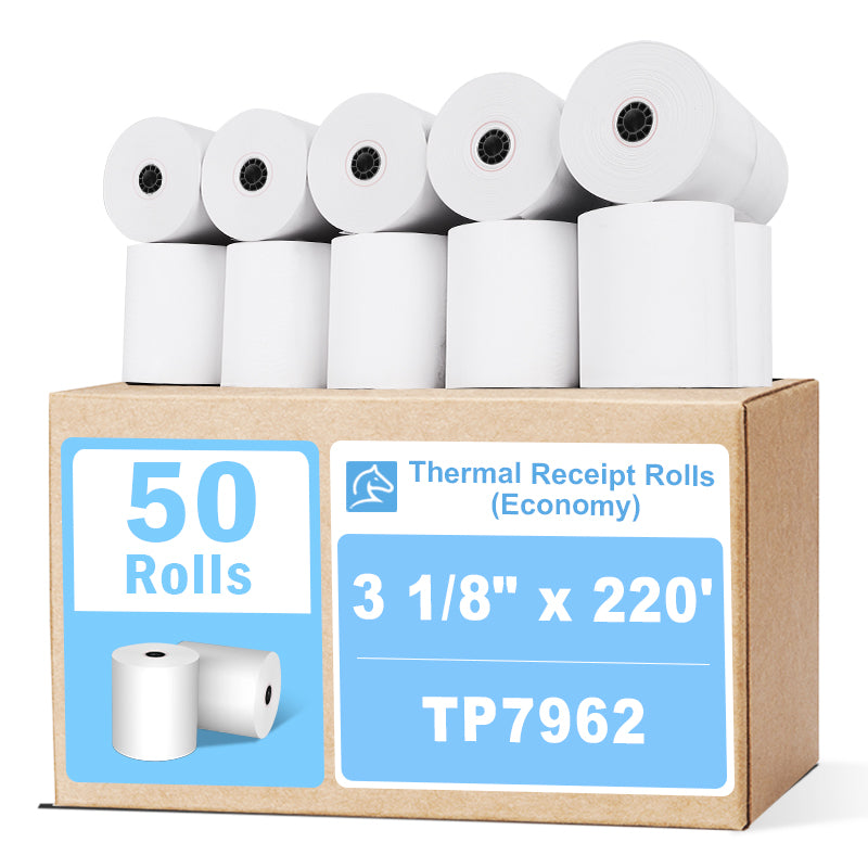 (50 Rolls) 3 1/8" x 220' Thermal Paper Receipt Rolls (Economy)