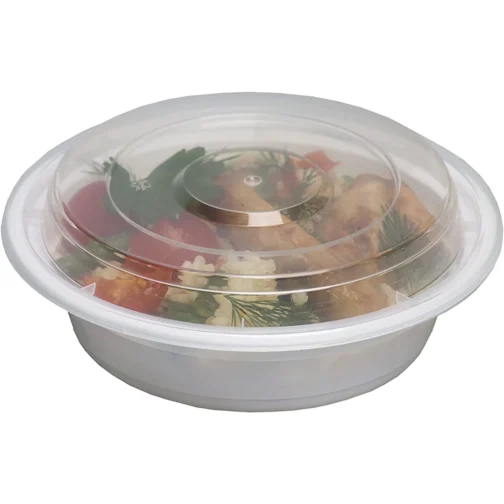 24 oz Disposable Togo Bowls with Lids Plastic White 150 Set