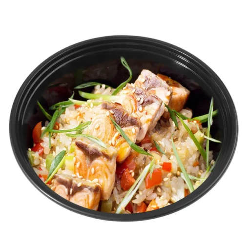 32 oz Plastic To Go Bowls with Lids Black 150 Set