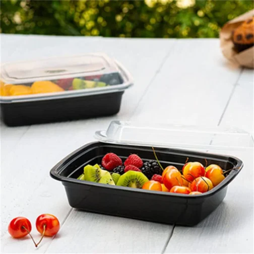 28 oz To Go Containers with Lids Black 150 Set