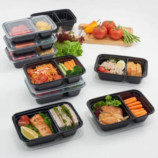 28 oz 2-Compart Plastic To go Food Containers with lids 150 pcs - Image 2