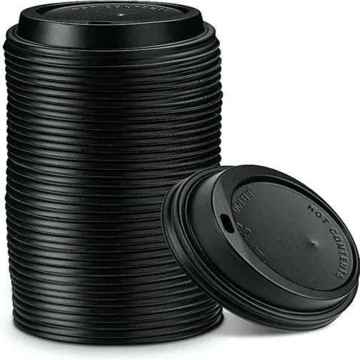 Disposable Black Plastic Coffee Cup Lids for 10 oz to 16 oz 1000 pcs - Image 2