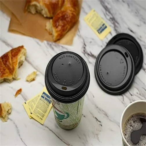 Disposable Black Plastic Coffee Cup Lids for 10 oz to 16 oz 1000 pcs - Image 3