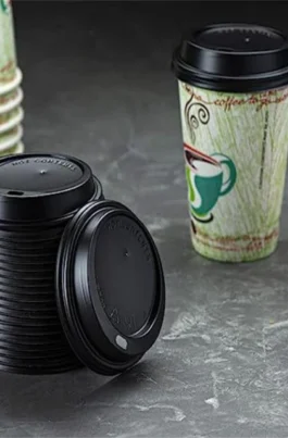 Disposable Black Plastic Coffee Cup Lids for 10 oz to 16 oz 1000 pcs