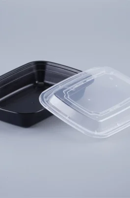 24 oz Rectangular To Go Containers with Lids Black 150 Set