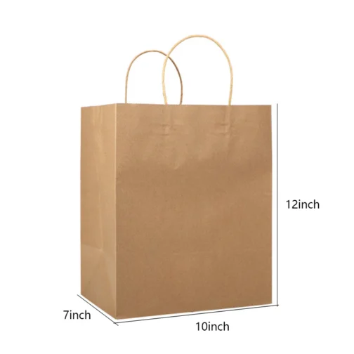 10" x 7" x 12" Medium Brown Kraft Paper Bags with Handles Bulk 250 pcs - Image 2