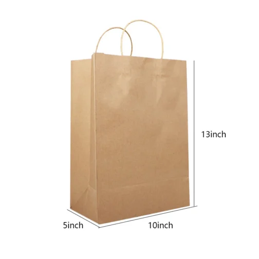 10" x 5" x 13" Small Kraft Brown Paper Bags with Handles Bulk 250 pcs - Image 2