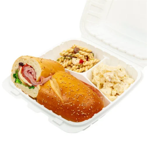 9" 3 Compartments Plastic Clamshell food Containers 150 pcs