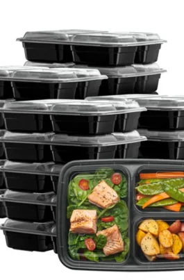 3 Compartment Plastic Food Container With Lid 150 set