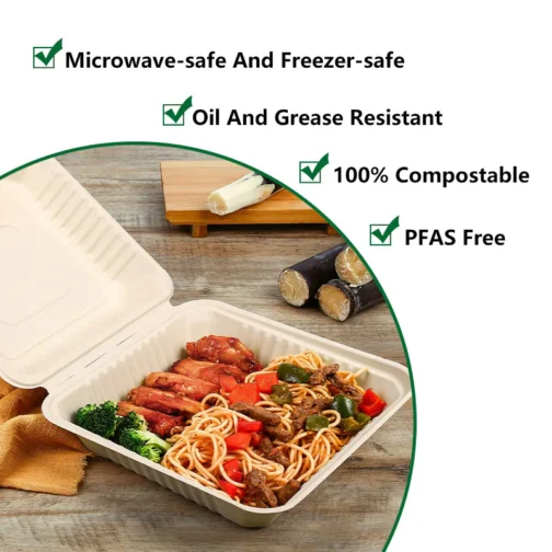 10"x10"x3" Compostable Clamshell Containers PFAS Free 200 pcs - Image 3