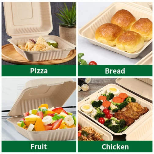 10"x10"x3" Compostable Clamshell Containers PFAS Free 200 pcs - Image 2