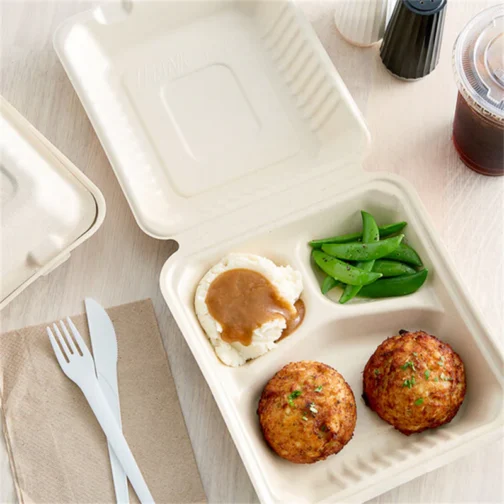 Sample 8"x8"x3" 3 Compartment Clamshell To Go Food Containers