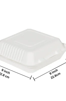 9"x9"x3" Compostable Clamshell Containers PFAS Free White 200 pcs