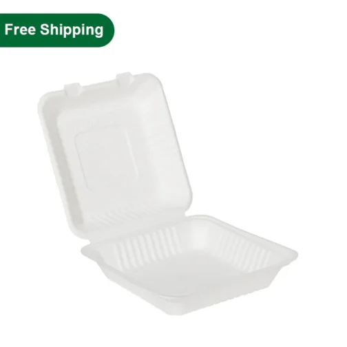 9"x9"x3" Compostable Clamshell Containers PFAS Free White 200 pcs - Image 3